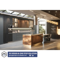 Meubles de cuisine modernes de luxe en PVC et contreplaqué, finition brillante, design personnalisé pour projets de décoration intérieure
