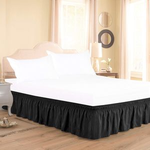 Jupe de lit enveloppante élastique anti-poussière, volant uni noir, 21 pouces de profondeur, taille California King, en microfibre, pour usage domestique - Product Image 2
