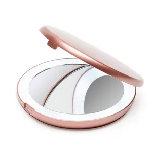 热卖圆形口袋白色粉色黑色化妆发光二极管镜子折叠10X放大镜