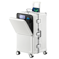 Ensemble de bagages en aluminium à ouverture frontale avec compartiment pour ordinateur portable, valise à roulettes pour voyages d'affaires à accès rapide