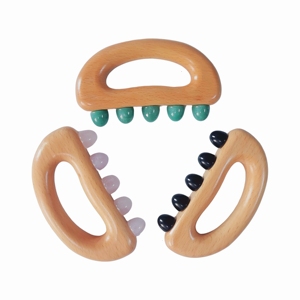 5-Stone Point Body Scraper <b>Massager</b> Wooden Handheld Gua Sha Board with Rose Quartz Aventurine & Obsidian Roller <b>Balls</b> - Product Image 3