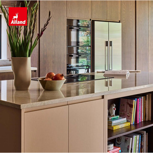 Armoire de cuisine de style farmhouse Alland en placage de <span class=keywords><strong>bois</strong></span> de chêne brun teinté avec bar à café et feuille de stratifié acrylique pour îlot - Product Image 3