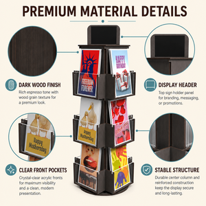 Support de présentation rotatif à 3 niveaux personnalisé en bois pour autocollants, cartes cadeaux et cartes de vœux - Product Image 3