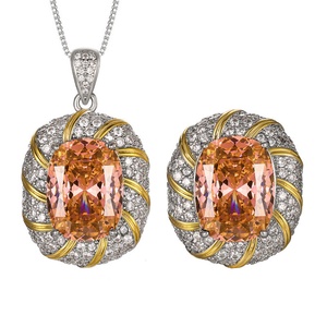Wholesale Eco-friendly Brass Gold Plated 12*16MM Cubic Zirconia Wedding Necklace Sets <b>for</b> Women Jewelry <b>for</b> Women - Product Image 1