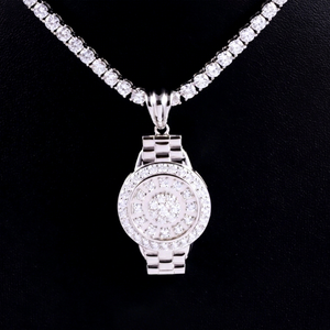 Colgante de Reloj RTS de Plata S925 con Moissanita Engastada, Estilo Hip Hop, Chapado en Oro de 18k, Dijes de Rapero, Colgante Cubano - Product Image 1