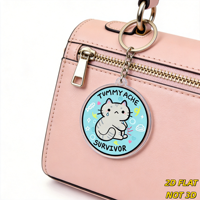 Porte-clés en acrylique « Survivant de maux de ventre » avec chat, design mignon et citation humoristique, anneau métallique durable pour clés, sacs, sacs à dos