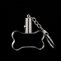 Porte-clés en cristal lumineux personnalisé, porte-clés vierge en verre, patte de chat, os de chien, photo gravée, cadeau commémoratif pour animaux de compagnie, vente en gros