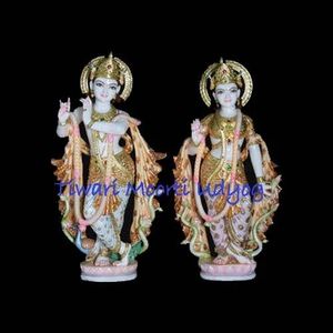 Estatua de mármol de Radha Krishna con acabado fino, diseño elegante, resistente a las grietas, multicolor, material de mármol. - Product Image 3
