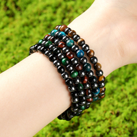 Bracelet extensible multicolore unisexe en perles rondes mélangées Œil de tigre naturel et Hématite, Bijoux de mode, Vente en gros de perles de pierres précieuses mélangées