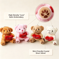 Mini Portachiavi Orsetto di Peluche da 4 Pollici con Cuore Rosso, Ciondolo Morbido Imbottito, Bomboniera per Matrimoni e Feste, Confezione Colorata