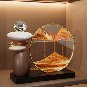 Round 3D Flowing Sand Art Ornament Gold <b>Frame</b> Desktop Decor <b>for</b> Living Room Office TV Cabinet - Product Image 4