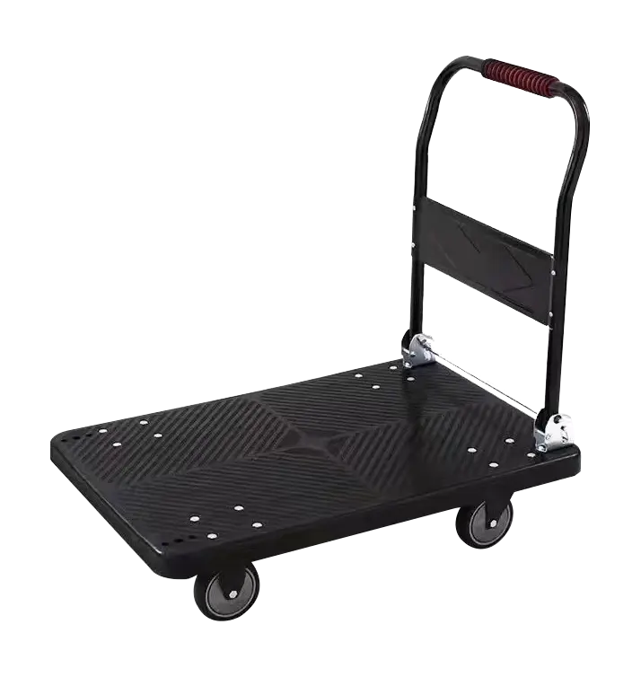 Black trolley high quality 4 wheel hand cart plastic folding platform trolley 300kg