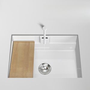 Bassin en céramique Ménage Bassin en céramique Rectangulaire Bol unique avec planche à laver pour Table de balcon et blanchisserie Intégré pour évier de bain - Product Image 1