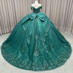 Vestido De Quinceañera Estilo Princesa En Verde Esmeralda Con Apliques De Encaje Y Cuentas Corsé De Tul Tallas Grandes <span class=keywords><strong>Vestidos</strong></span> De 15 Años Con Flores De Perlas Para Noche - Product Image 2
