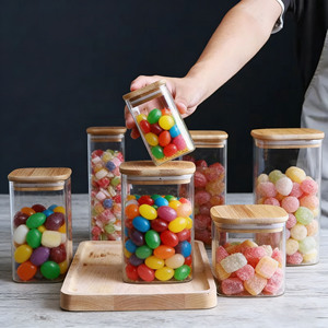 Frasco Cosmético Cuadrado de Vidrio Esmerilado de Doble Pared de Borosilicato Alto LK, Hermético, Apto para Congelador, con Tapa de Bambú, Logotipo Personalizado, Almacenamiento de Alimentos - Product Image 1
