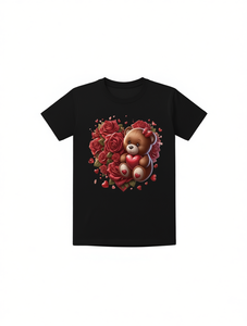 วาเลนไทน์แบร์ฮาร์ทโรสเสื้อยืดพิมพ์ลายผู้หญิงแขนสั้นคอกลมลำลองฤดูใบไม้ผลิฤดูร้อนผ้าฝ้าย 100% เสื้อเจอร์ซีย์ - Product Image 1