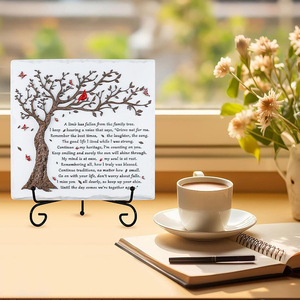 Placa Conmemorativa de Pájaro Cardenal Rojo - Regalo de Condolencias con Poema de Árbol Genealógico para el Luto por la Pérdida de un Ser Querido, Decoración de Mesa con Soporte - Product Image 2