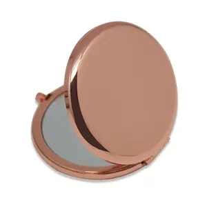 Nuovo stile Souvenir rotondo doppio lato tasca in metallo specchio placcato oro trucco specchio compatto logo personalizzato
