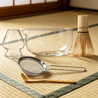 Ensemble bol à matcha en verre borosilicate transparent avec fouet et support, pour thé vert, Chawan en verre, ensemble bol à matcha avec support de fouet en verre