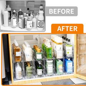 Cajones de <span class=keywords><strong>despensa</strong></span> profundos de 14,8 ", estantes deslizantes de 2 niveles debajo del fregadero de la cocina, organizador estrecho extraíble debajo del gabinete - Product Image 5