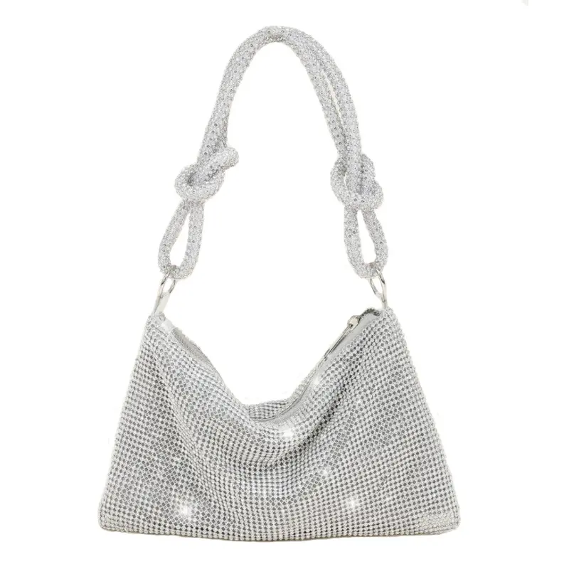 Sacs à main de luxe de styliste, sacs de soirée pour femmes, porte-monnaie en strass, sacs à main pour dames, sac à bandoulière en cristal argenté