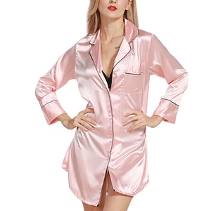 Satin Silk Gown Women Satin Customized Print Satin Silk <b>Ladies</b> Night Gown Luxury Bath Robe Wholesale Pajamas Women - Product Image 1