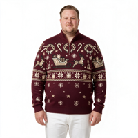 Pull en maille jacquard à col montant et fermeture éclair quart de tour rouge pour homme, cadeau de Noël, OEM ODM