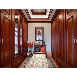 奢华风格优雅棕色光泽衣柜红色天然木质壁橱橱柜实木耐用硬质组织系统