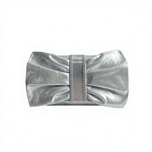 Women's Classic Casual Square Triple Fold <b>Clutch</b> <b>Silver</b> Pleated Bow Cotton Polyester Lining Eco-Friendly Beading Chains Daily - Product Image 2