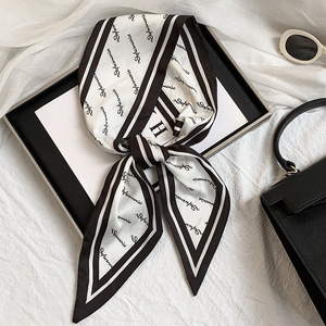 <span class=keywords><strong>Foulard</strong></span> alla Moda <span class=keywords><strong>Nero</strong></span> 145X13CM, Sciarpa Sottile in <span class=keywords><strong>Seta</strong></span> per Donne - Product Image 6