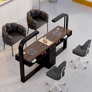 Juego de Mesa y Silla para Salón de Uñas Multifuncional y Moderno, Mesa de Manicura Individual o Doble Económica, Color Crema, Madera de Lujo Ligero - Product Image 1