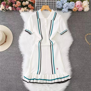 G5031-2025 nuovi arrivi abiti in maglia da donna a maniche corte collo Polo vestito aderente donna - Product Image 3