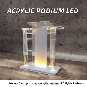 Podio <span class=keywords><strong>de</strong></span> Acrílico Moderno para Piso, Transparente, con Ruedas y Soporte con Iluminación LED para Sala <span class=keywords><strong>de</strong></span> Reuniones, Iglesia, Escenario - Product Image 2