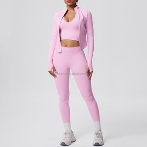 Ensemble de yoga 3 pièces à dos ouvert, sensation de peau nue, séchage rapide, coupe ajustée, pour femmes, course en plein air, fitness, entraînement, vêtements de sport, vêtements de sport - Product Image 4