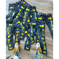 YSJY Jeans en denim de haute qualité, style personnalisé, avec logos de crânes, patchs brodés, pour hommes