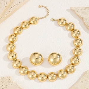 Juego de Joyería Jingciren Boutique, Collar de Cadena con Cuentas Redondas Exageradas Estilo Hip Hop Retro, Aretes de Moda con Personalidad - Product Image 3