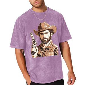 T-shirt en coton délavé à l'acide pour homme, coupe ample, style vintage et usé, avec motif de pistolet de cowboy de l'Ouest <span class=keywords><strong>ancien</strong></span>, vente en gros, stock USA - Product Image 2