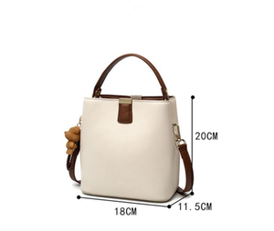 Sac seau structuré bicolore en PU pour femme, étanche, avec fermeture éclair, 6 pouces, décontracté, à porter à l'épaule ou à la main, pour le quotidien - Product Image 5