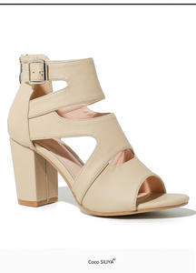 8 cm New Fashion <b>Beige</b> <b>Heels</b> Sandals <b>Block</b> Chunky High Heeled Sandal Peep Toe Party Dress Pumps Women Strappy High <b>Heel</b> Sandal - Product Image 5