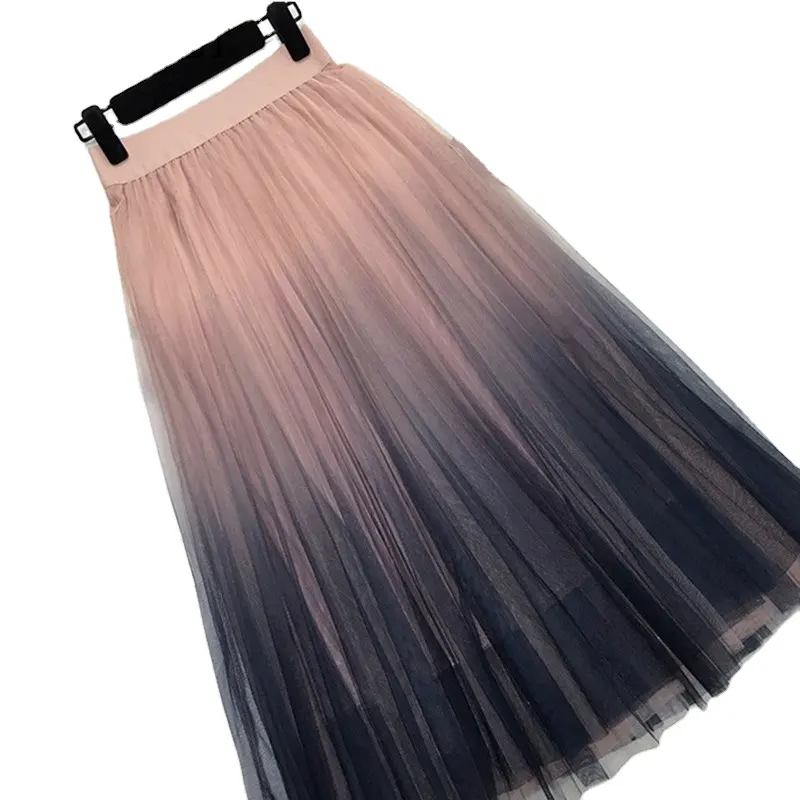 Factory Wholesale Summer Graduated Color Women Girls Tulle Puffy Maxi Long Pleated Skirt Ruffle Dress for Girl Women Free Size