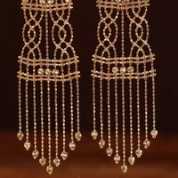Joyería India 18K oro personalidad encaje oro gota pendientes peso pesado exótico largo borla candelabro pendientes