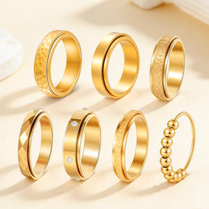 J Matte Finish Anxiety <b>Spinner</b> <b>Rings</b> Titanium Steel Inlaid Zircon Rotating Anxiety <b>Ring</b> - Product Image 1