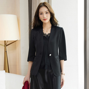 Women's Linen Blazer White Three Quarter Sleeve Collarless Summer Thin Style Elegant Petite Solid Color Breathable Suit - Product Image 2