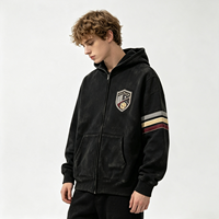 Hoodie Zip Up Bordir Sun Faded Heavyweight Gaya Klasik Streetwear Pria Atasan Kasual Pakaian Merek Fashion Grosir