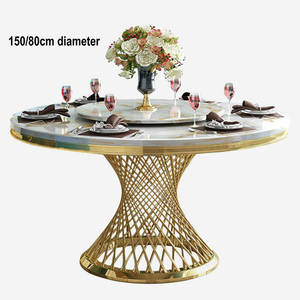 Bàn Ăn Tròn hiện đại với đầu bằng đá cẩm thạch và khung thép không gỉ vàng có tính năng Susan lười biếng-cho đồ nội thất gia đình - Product Image 6