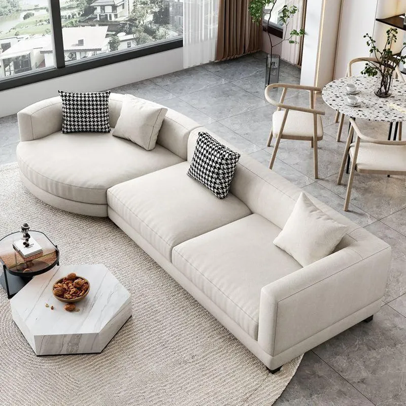 Sofá de canto moderno e simples em formato especial, designer de grande villa, sala de estar, hotel, combinação de tecido de algodão e linha