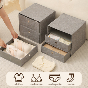Organizzatore Cubo in Lino e Tessuto Non Tessuto, Contenitori Impilabili per Armadio, Scatole per Organizzazione Vestiti con Cartone - Product Image 2