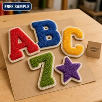 Lot de 5 patchs personnalisés en chenille avec lettres, alphabet universitaire, thermocollants ou à coudre, pour écoles, clubs, vente en gros
