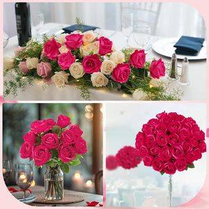 زهور حرير صناعية مخصصة، بتلات ورد حمراء مزيفة، ورود طويلة الساق لعيد الحب وباقات الزفاف وديكور المنزل والحفلات - Product Image 4