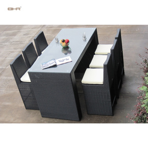Ensemble de table et chaises de <span class=keywords><strong>bar</strong></span> BHR pour 6 personnes, <span class=keywords><strong>en</strong></span> <span class=keywords><strong>osier</strong></span>, pour l'extérieur, résistant aux intempéries, ensemble de salle à manger de jardin, meubles <span class=keywords><strong>en</strong></span> rotin, ensembles de salle à manger de patio - Product Image 3